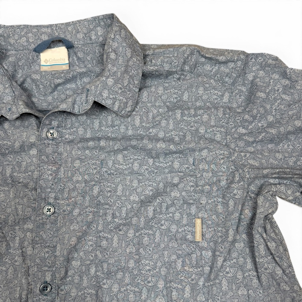 Columbia Mens Blue Camping Graphic Short Sleeve Button Down Shirt XL 1728321-413 - Picture 3 of 7